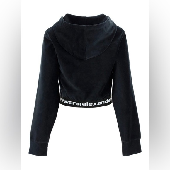 ALEXANDER WANG Stretch Corduroy Cropped Long Sleeve Hoodie in Black - Picture 3 of 7